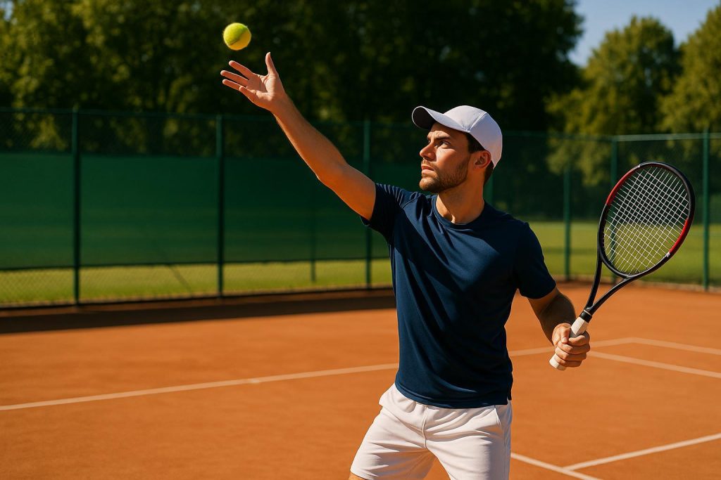 Tennis player intently watching the ball, illustrating sports vision training.