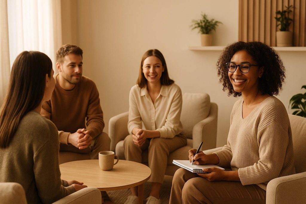 A calm, modern space illustrating a supportive environment for coaching psychology sessions.