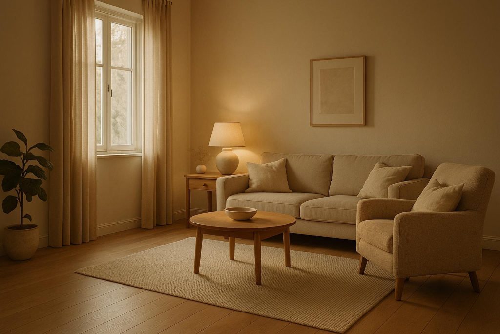 A welcoming, sunlit room with a chair symbolizing a warm space for trauma counseling.