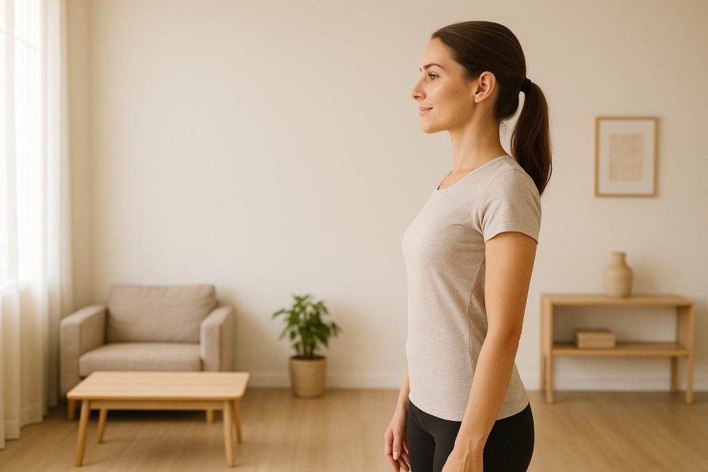 Person demonstrating good posture in a bright room after physiotherapy from an Edmonton physical therapist