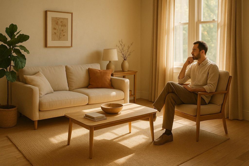 Person quietly reflecting near a window, symbolizing the journey of overcoming embarrassment and shame.