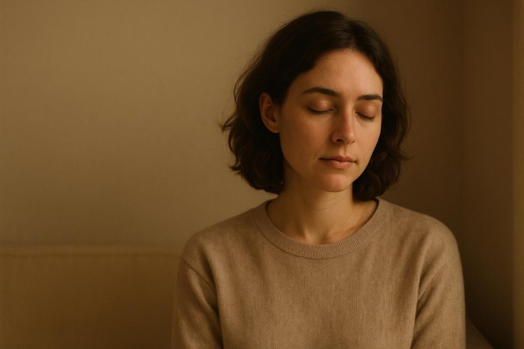 Reflective person contemplating trauma, symbolizing emotional healing in a calm setting.