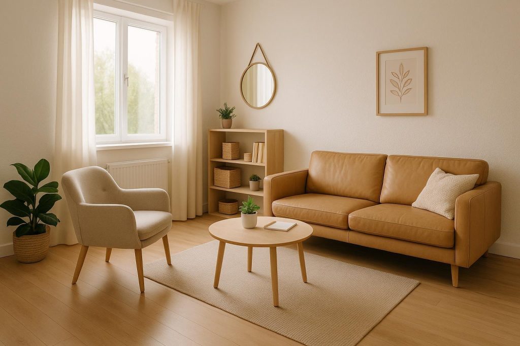 Inviting therapy space reflecting a Cognitive Behavioural Therapy setting.