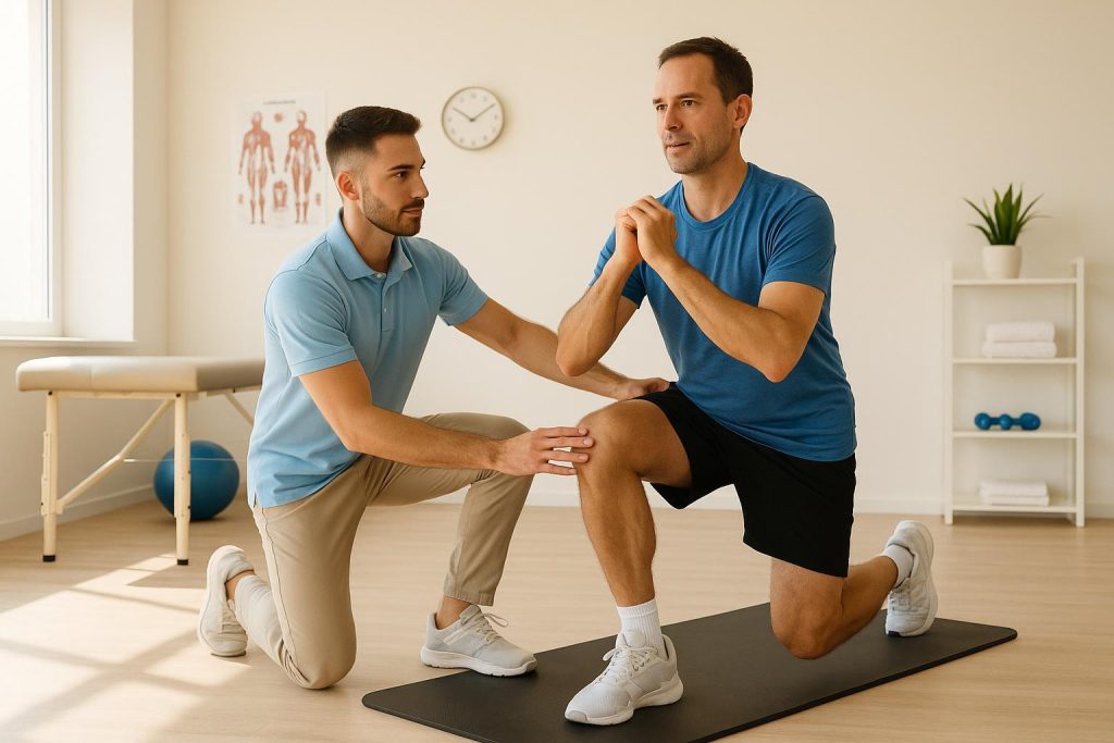 Physiotherapy in Edmonton aiding an athlete’s sports performance through guided exercises.